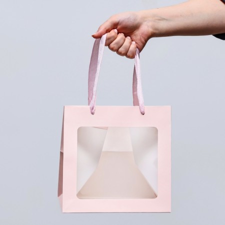 Gift package, craft, with a window, "pink", 20 x 20 x 20 cm