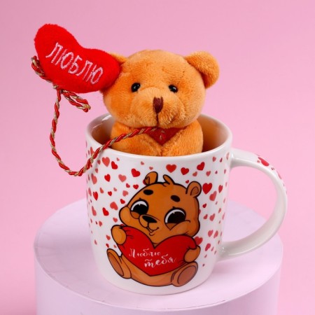 Set "I love", soft toy in a mug, bear, color mix-1