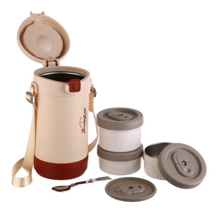 Thermos for meals, 1.2 l, 3 containers, folding spoon, retains heat up to 24 hours, 27 x 15 cm-3