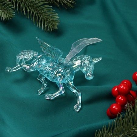 Christmas tree decoration "Unicorn" 7x10 cm, blue overflow-1