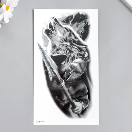 Tattoo on the body Black "Wolf and Knight" 21x11.5 cm