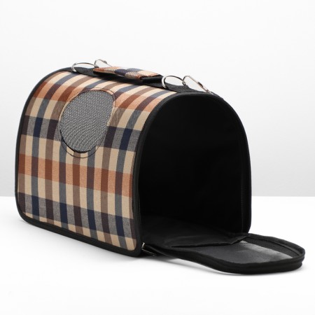 Bag - carrying for animals with a curtain, size S, 37 x 20x 24 cm, checkered-3