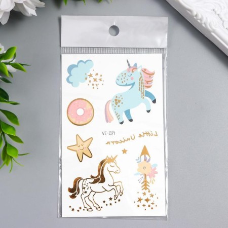 Tattoo on the body color "unicorns and clouds" with gold mix 12x7.5 cm-3