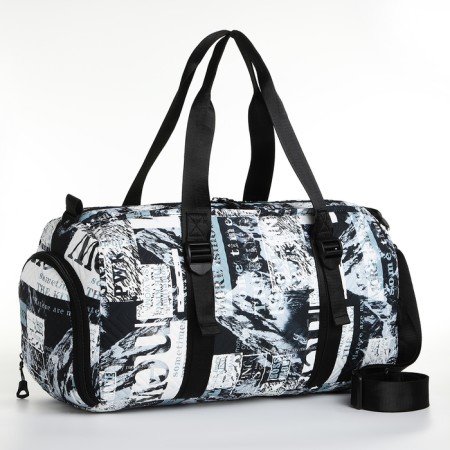 Sports bag with lightning, 2 pockets, long belt, black/white color