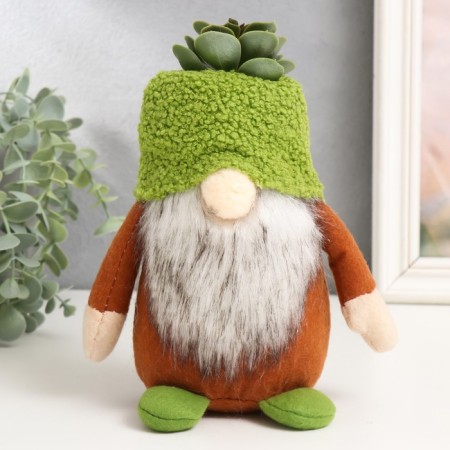Interior doll "Gnome with succulent on the head" 15x9x20 cm