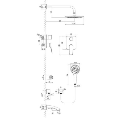 Lemark Bronx LM3722GM bathtub, single -leaf, tropical shower, built -in, chrome-1