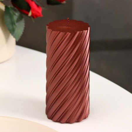 Candle-cylinder "Spiral", 5x10 cm, wine, metallic, 6 hours-1