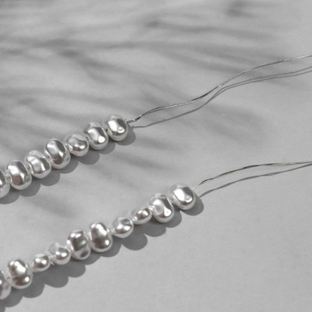 Plastic beads on the “Pearls” threads 0.7 × 0.5 × 0.4 cm, (set of 170 beads), white color