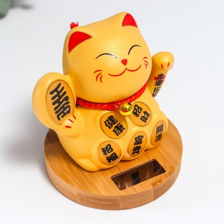 Pendural Ceramics "Mani-Neko with hieroglyphs" from solar batteries 10x10x12 cm-3