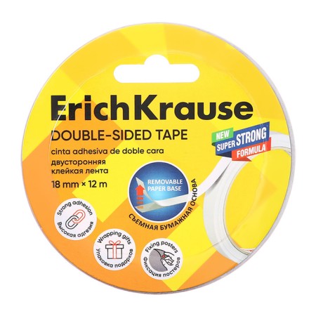Adhesive tape bilateral, 18 mm x 12 meters, erichkrause, transparent
