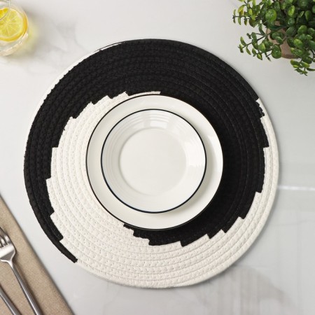 Serving napkin on the table "Hypnosis", d = 38 cm, black and white color-4