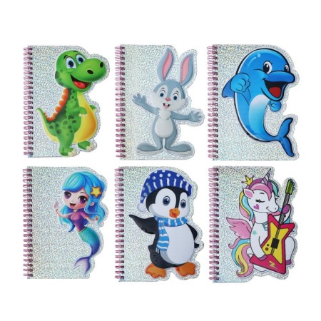 Figure notebook 48 sheets, A6, line, on the crest, holography, voluminous applique "animals", mix