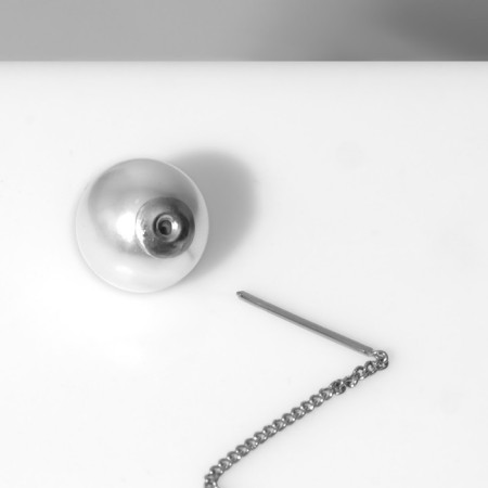 Earrings with pearls "chains" flower and bead, white color in silver, ball No. 10-1