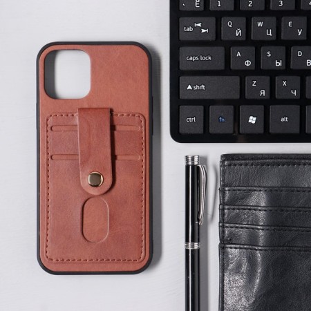 Luazon cover for iPhone 12/12 Pro, with compartments for cards, leatherette, brown-1