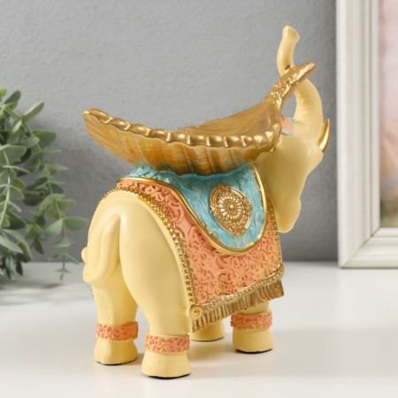 Polystone souvenir "Beige elephant with a gold leaf on the back" 19.3x11x19 cm-2