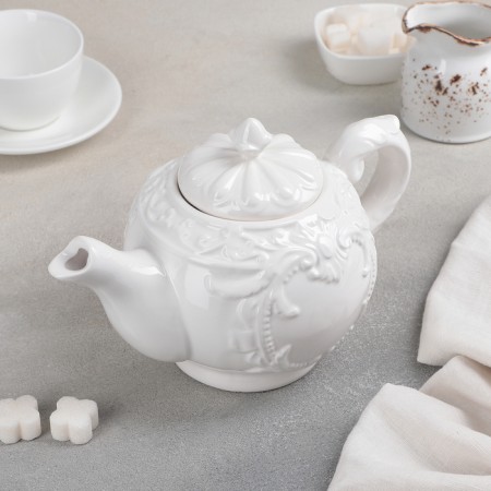 Keramic teapot "Vintage", 900 ml, white color