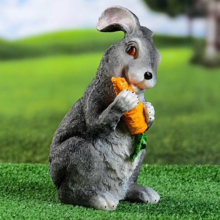 Garden figure "Hare with carrots" Gray, 26x16x12cm-1