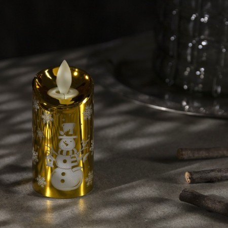 LED figure "Golden candle with a snowman" 5 × 9 × 5 cm, plastic, batteries AG13x3, glow warm white-1