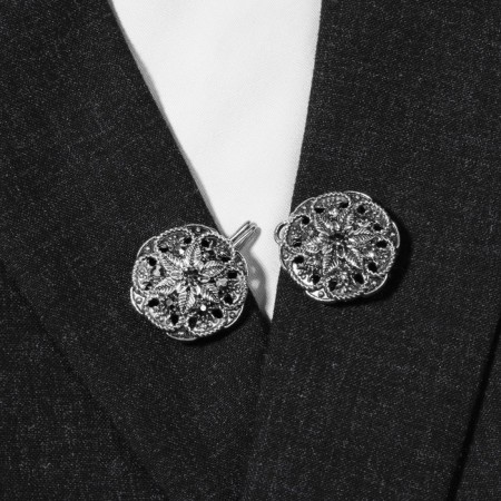 Cardigan clamp "Flowers", black-gray color in black silver-3