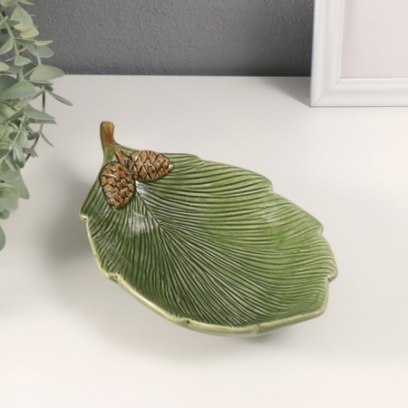 Souvenir ceramic stand "Sheet with two cones" Green 21.7x13.5x4 cm-1