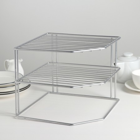 Dishes stand, 2 tiers, 25 × 25 × 20 cm, chromium color-1