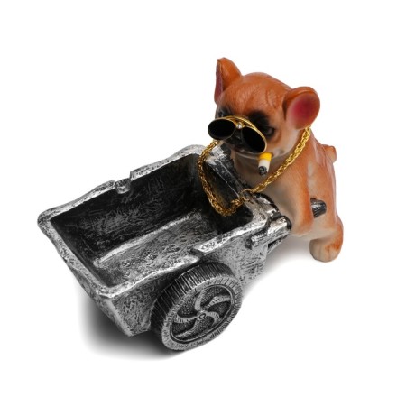 Ash for the house "Pug with a cart", for cigarettes and sticks, 15 x 11 x 7.5 cm-2
