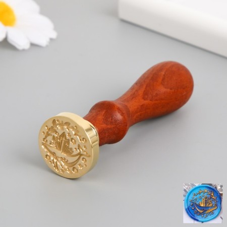 Printing for wax with a wooden handle "Kit and crystals" 9x2.5x2.5 cm