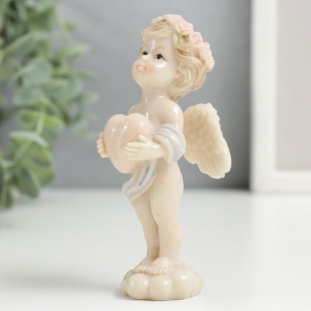 Polystone souvenir "A chubby angel in a flower wreath, with a big heart" Lacques 10.5x4.5x5.5 cm-3