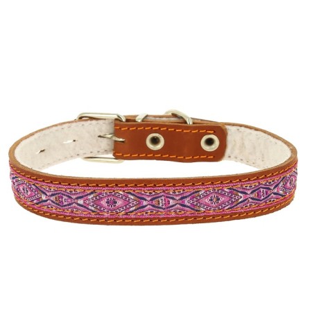 Leather collar with braid, on synthetic winterizer, Osh 27-35 x 2 cm, mix of flowers