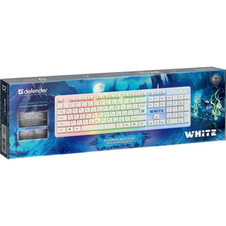 Keyboard Defender Dark White GK-172, Game, Wending, Lighting, 104 Key, USB, White-8