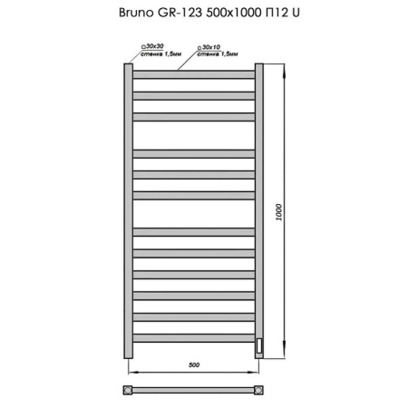 Electric heated towel rail Grois Alex, 500x1000 mm, 12 crossbars, lower, white-2