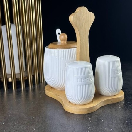 Supreme for spices with sugar tower Lenardi Bamboo, on a stand