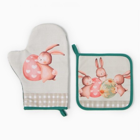Set of kitchen. Ethel "Easter rabbit" mittens-seizure 20x28cm, 19x19cm tack, 100% HL-1
