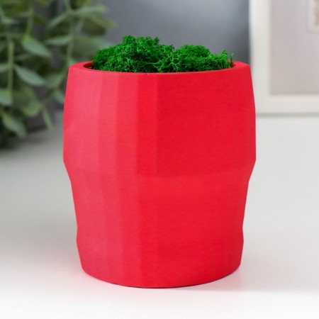 Concrete Kashpo "Head" with moss height 8.5 cm red (moss green stabilized)-1