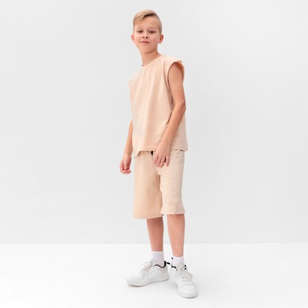 A set for a boy (T -shirt and shorts) minku, beige color, height 152 cm-1