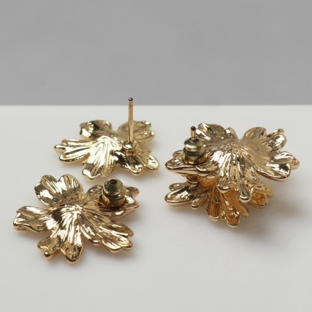 Earrings Metal "Flower" double, color gold-2