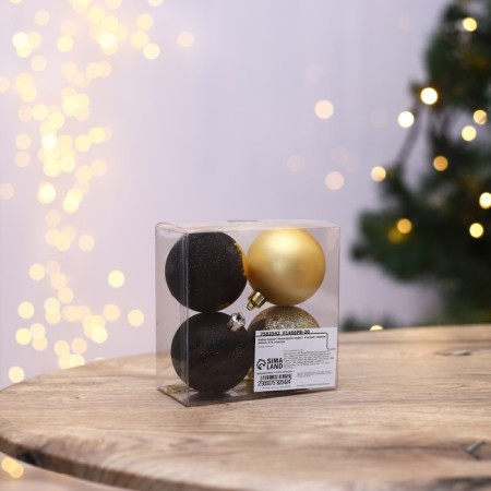 New Year's Christmas tree balls, for the New Year, plastic, d = 6, 4 pcs., Black gold color-5