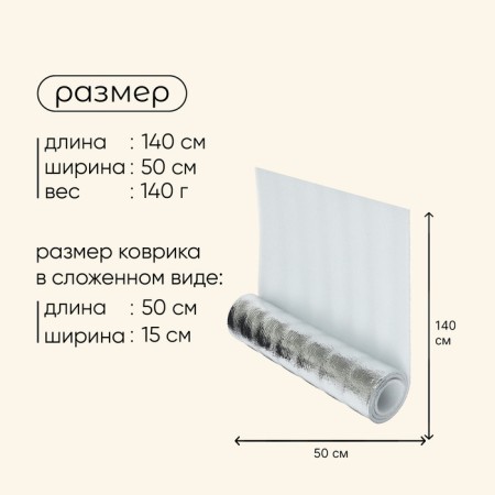 Tourist Maclay rug, with foil, 140x50x0.8 cm, white color-2