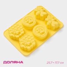 Baking uniform “Bee paradise”, silicone, 6 cells, 25.7 × 17.7 × 3 cm, yellow color