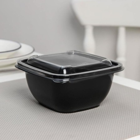 A set of plastic disposable containers, 550 ml, 12.6 × 12.6 × 6 cm, 5 pcs, black color