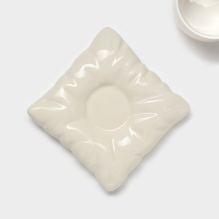 Tea couple ceramic with a spoon "Zephar", 2 items: a cup 250 ml, a saucer d = 13 cm, beige color-5