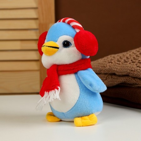 Soft toy "Penguin" in headphones, 20 cm, blue color-1