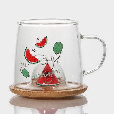Glass mug with wooden cover "Arbuzik", 300 ml-2