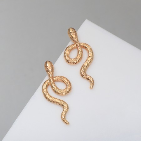 Earrings Metal "Snake" with a pattern, color gold
