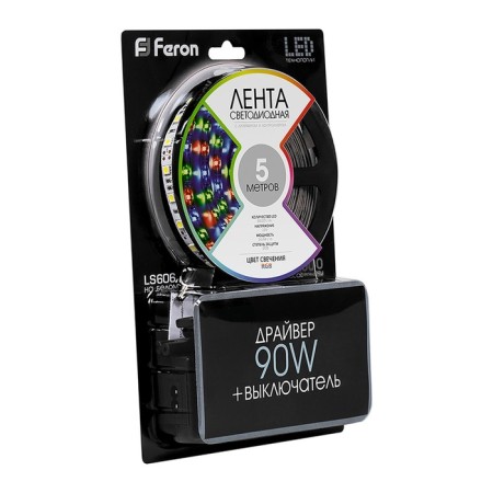 Feron 5 m, IP20, SMD5050, 60 LED/m, 14.4 W/m, 12 V, RGB glow.-4