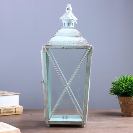 Climber metal, glass "flashlight" blue with a patina set 2 pcs 28x12x12; 38x16x15 cm-3