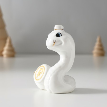 Souvenir ceramics "White snake in a hat, with a coin" with gold 4x6x8.5 cm-1