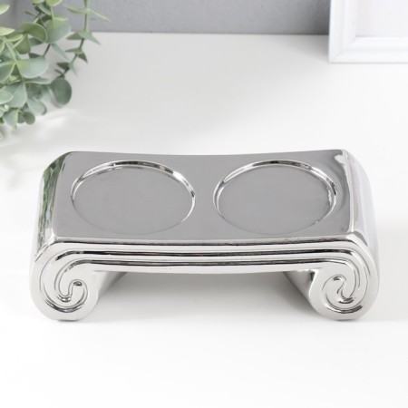 Ceramics candlestick for 2 candles "Greece" d = 7.5 cm silver 22.5x10x7 cm-1