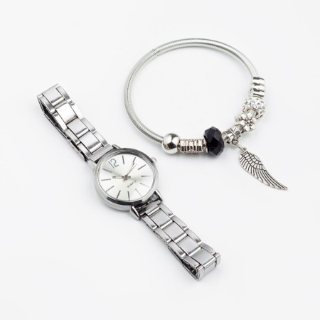 Women's gift set "Kaabon" 2 in 1: wrist quartz clock and bracelet, d-2 cm, mix-1