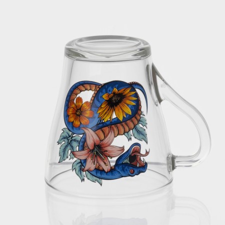 New Year's glass coffee mug "Flowers and snakes", 250 ml-3